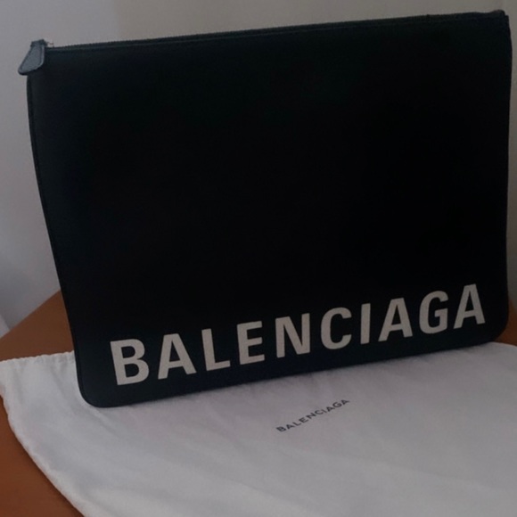 BALENCIAGA Women’s Cash Large Pouch With handle in Black/White - Picture 3 of 4